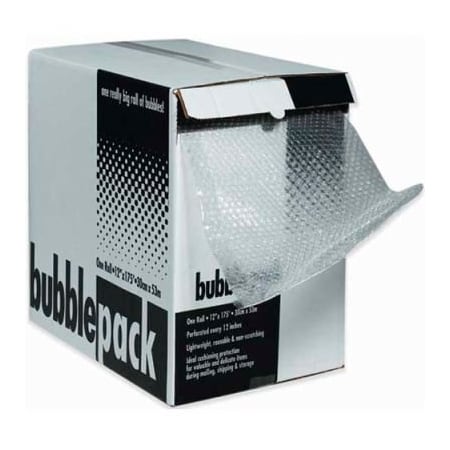 The Packaging Wholesalers Perforated Bubble Roll W/Dispenser, 24"W x 175'L x 3/16" Thick, Clear CBD31624
